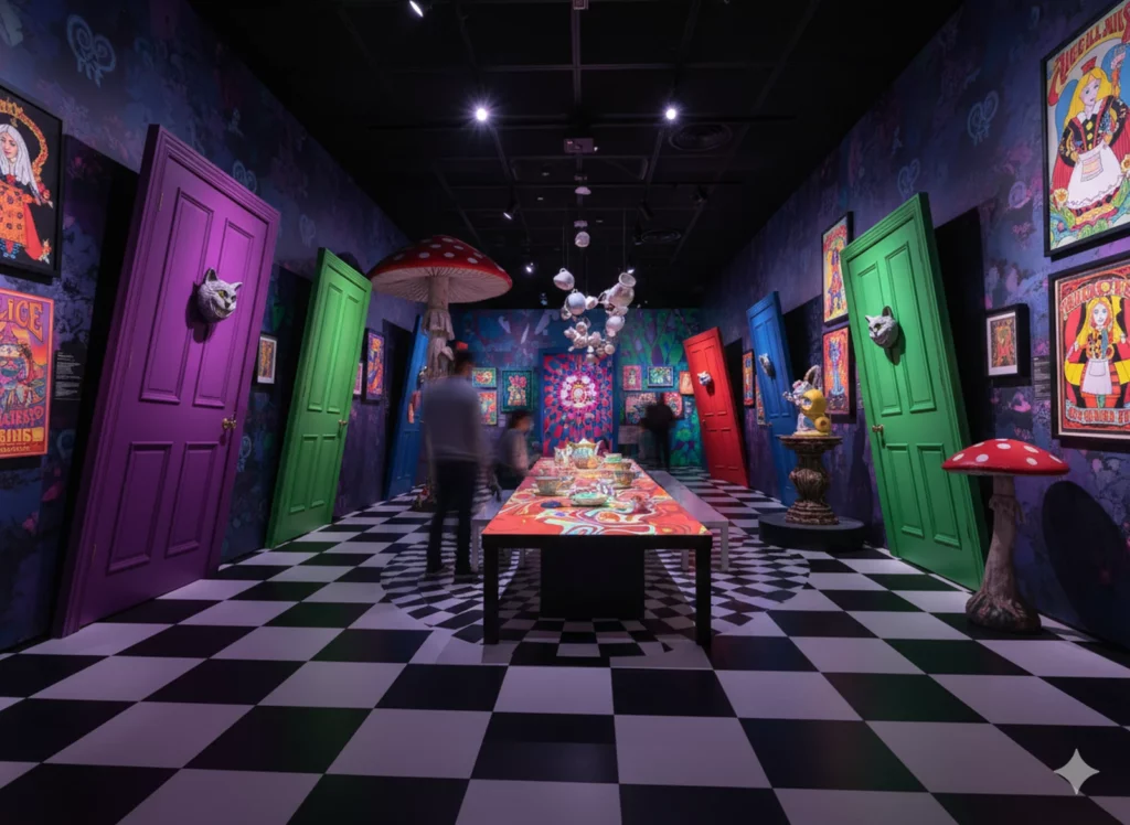 Une exposition sur le thème d'Alice au pays des merveilles