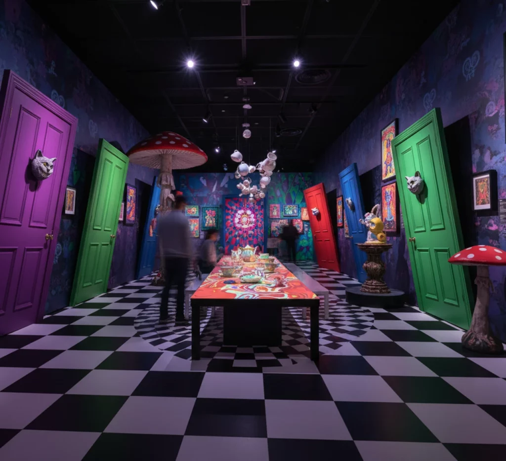 Une exposition sur le thème d'Alice au pays des merveilles