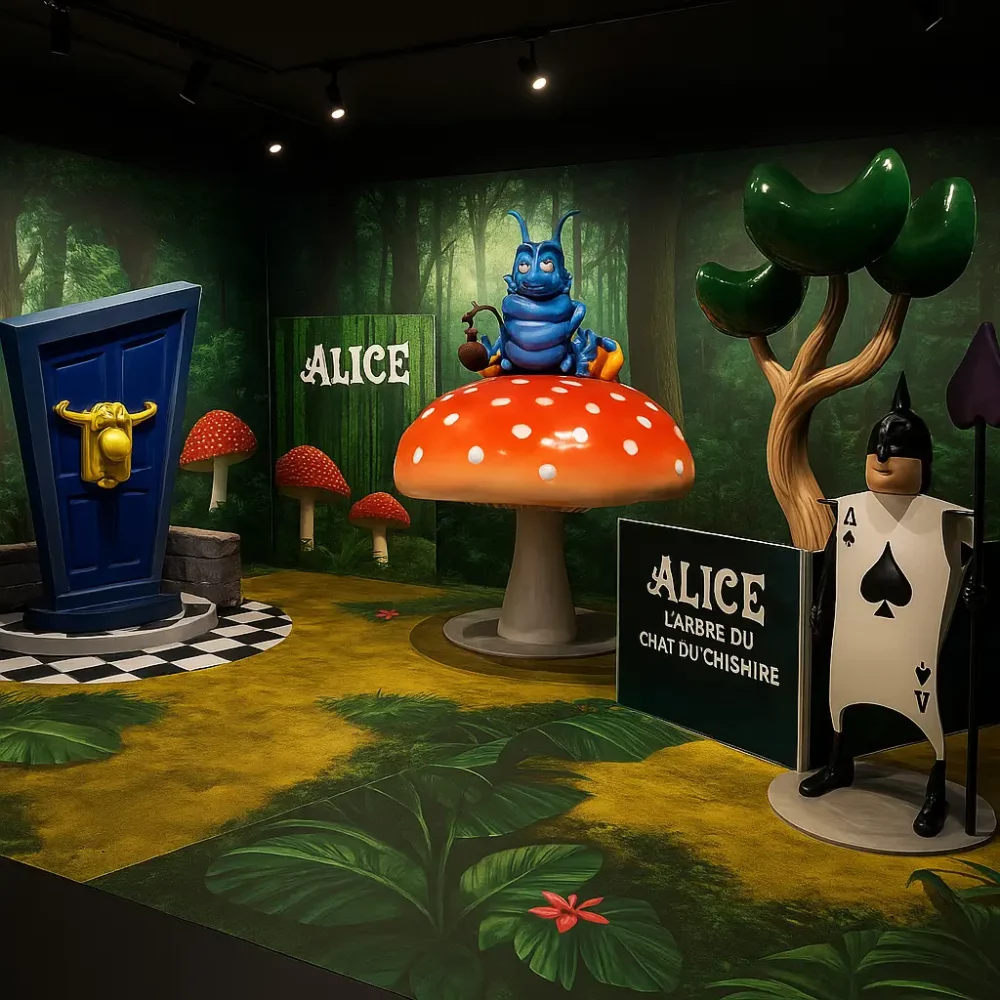 Un décors Alice au pays des merveilles pour une exposition dans un musée