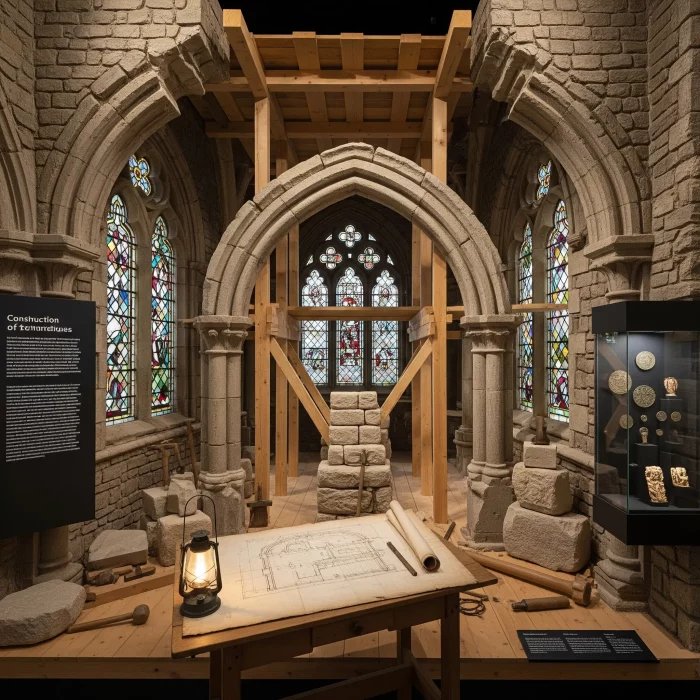 decors musée Un décors d'une église présentant la construction de celle-ci au moyen âge