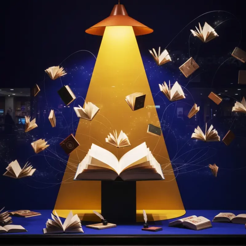 Scénographie d'une vitrine de librairie