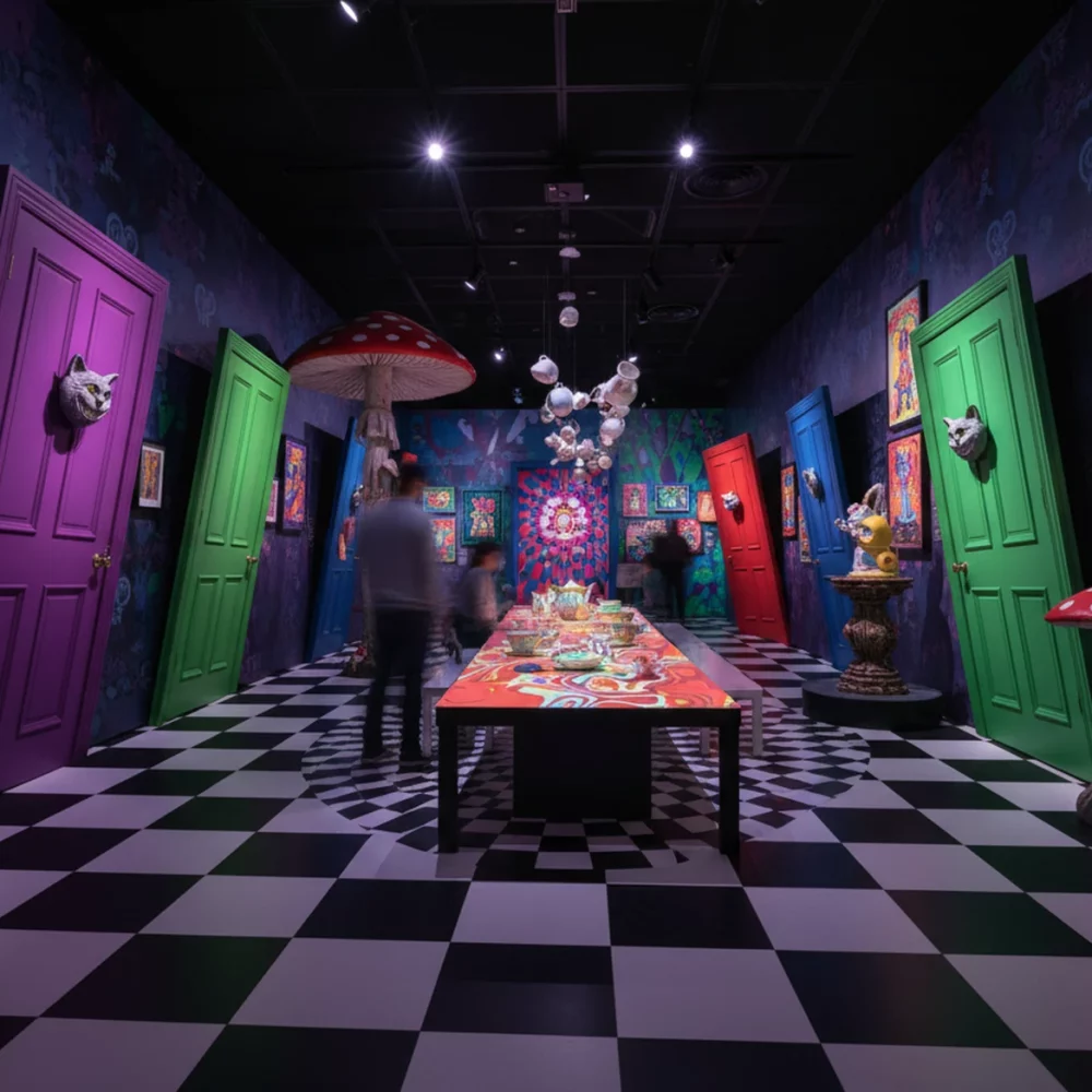 Une exposition sur le thème d'Alice au pays des merveilles